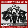 Carrosserie voor Honda Interceptor VFR800 VFR 800 RR CC 800RR 02-12 BODYS 129NO.20 800CC VFR800RR GLOSSY BLACK 02 03 04 05 06 07 VFR-800 2002 2009 2009 2010 2011 2012 Kuip