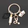 Nieuwe arts sleutelhanger sleutelhanger injectie spuit stethoscope verpleegkundige cap sleutelhanger cadeau diy sieraden handgemaakte