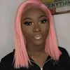 Colored Human Hair Wigs Straight Lace Front Frontal Bob Transparent Pink Ombre 220608