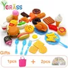Kid's Kitchen Set Girls Toys Fast Food låtsas Spela matlagningsspel miniatyr mat leksaksrätter produkter för barn LJ201211