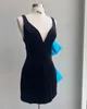 Robe de cocktail en velours ajustée Hoco 2023 avec nœud pour femme, robe de soirée formelle, col en V, courte, soirée de remise de diplôme, NYE, gala de retour, noir/turquoise, framboise, noir/blanc