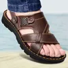 Sandaler Mäns 2022 sommarförsäljning vattentät icke-halk äkta läder mjuka sula tofflor andningsbara avslappnade skor