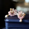 Lady Fresh Water Pearl Pink Crystal Flower Korean Sweety Dangle Kolczyki dla kobiet