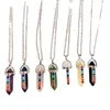 Reiki Healing Stones Necklaces 7 Chakra Colorful Natural Gemstone Hexagonal Prism Bullet Pendulum Jewelry for Women Men Gifts Crystal Rhinestone Pendant Charms