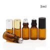 Mini Roll On Glass bottle fragrance PERFUME Amber Brown THICK GLASS BOTTLES ESSENTIAL OIL Steel Metal Roller ball