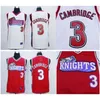 A3740 Cambridge Jersey #3 مثل Mike Knights Movie Basketball Jerseys White Red Stiched Number Jersey