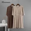 Hirsionsan Soft Cotton T Shird Dresse Summer Harajuku High Waist A Line Mini Dress female long Teesカジュアルルーズ服220530
