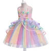 아기 소녀 레인보우 Tulle 드레스 3-9T 어린이 디자이너 유니콘 인쇄 또는 꽃 민소매 스커트 키즈 봄 여름 공주님 드레스