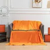 Orange Letters Blankets Leisure Travel Velvet Blanket Winter Fall Warm Soft Carpet Shawls Luxury Man Woman Towels