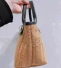 Borse da spiaggia Borsa per gnocchi di paglia Testa di tromba femminile Cesto di verdure portatile intrecciato in pelle 220301