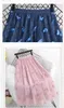 Mesh Appliques Butterfly Long Skirt Wome Clothes Autumn Elastic High Wasit Harajuku Vintage Office Skirts Female 2022