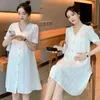 Maternity Summer Sweet Dress SingleBreasted Peter Pan Collar Pregnant Woman Aline Dress Fashion Pregnancy White Dress Princess J220628