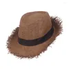 Boinas de ala ancha sombrero de vaquero occidental paja Cosplay ligero transpirable clásico para rodeo hombres verano al aire libre Po PropsBerets