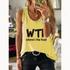 Women Cotton 100% Camisole Summer Steeveless Where's The Food Letter Print Female Casual Vintage Tank Tops Graphic Fashion Vests 220316