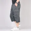 Erkekler gündelik uzun uzunluk kargo şortu çok cep pamuklu pantolon taktik askeri kırpılmış pantolon 5xl 220715