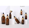 Natural Bamboo Wooden Amber Glass Essential Oil Dropper Bottles 10ml 15ml 20ml 30ml 50ml Cosmetic Containers wholesale