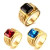 De boa qualidade 316L anel de aço inoxidável punk gótico ouro prata retro homens clássico azul e preto rinestone anel jóias