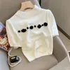 Women's Sweaters Korean Short Puff Sleeve White Sweater Women Spring Summer O Neck Floral Knitted Pullovers Fashion Knitwear JumpersWomen's