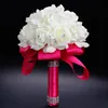 Bröllopsblommor Pink Red Blue White Satin Romantic Wedding Bouquet Bridesmaid Decoration Foam Rose Bridal