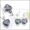 Other Jewelry Sets Luckyshine Valentines Day Gift Fire Rainbow Heart Mystic Topaz 925 Sterling Sier Rings Pendants Earrings Set Women Drop D