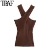 Trafik Kvinnor Sexiga Fashion Cross Straps Stickade Tank Toppar Vintage Strapless Slim Monterad Kvinna Camis Chic 220318