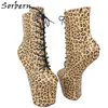 Sorbern Sexy Leopard Booties voor Vrouwen Heelloos Laarzen Platform Shoe Stripper Pole Dance Boot Lace Up Punk Shoes Aangepaste kleur