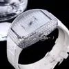 Vanguard V45 Miyota 8215 Automatisk herrklocka Paled Square Diamond Dial Baguette Diamonds Bezel White Gummy Strap Iced Out Jewely Watches Puretime E243B2