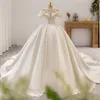 White Satin Turkish Ball Gown Wedding Dresses Dubai Arabic Long Off Shoulder Bridal Gowns Beaded Crystal Bride Dress Middle East New 403