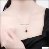 Pendant Necklaces Valentine Ladies Red Garnet Heart Crystal Necklace Luxury Girl Jewelry Chain Drop Delivery 2021 Pendant Dhseller2010 Dhssc
