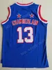 SJZL98ハーレムglobetrotters 13 Wilt ChamberLain映画バスケットボールジャージーセールチームカラーブルーステッチチェンバレンユニフォーム高品質