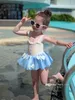 2022 Dzieci Jednoczęściowy strój kąpielowy Słodkie Dziewczynek Summer Bowknot Gaza Spódnica Szybki Suchy Stroje Kąpielowe Księżniczka Dzieci Spaghetti Strap Spa Kostiumy kąpielowe S2134