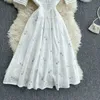 Summer Embroidery Floral Dress Women Square Collar Short Sleeve Hollow Out Midi Dress Elegant Casual Sexy Club Dresses 2022