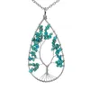 Pendentif Colliers 3Pcs / Lots Vente À La Main Argent Enroulement Pierre Naturelle Cristal Goutte D'eau Arbre De Vie Collier Sept Couleurs PendentifPendan