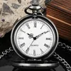 Pocket Watches Olive Leaf Moon Pattern Display Quartz Watch Vintage Black Fob Chain Roman Numerals Round Dial Necklace Pendant Clock Hect22