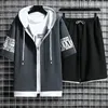 Masculinas Tracksuits Moda Conjuntos de Verão Com Capuz Casual Sportswear Men Manga Curta Zipper Tops + Shorts 2 peça Hip Hop Streetwear Masculino Tracksuit