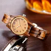 Armbandsur högkvalitativt trätur Kvinnor Små guld Stylish Armband Quartz Wristwatch Ladies Clock Relogio Feminino Female Boxwris