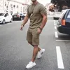 TaTo Hommes Survêtement 2 Pièces Ensemble D'été Solide Sport Costume Hawaïen T-shirt À Manches Courtes Et Short Casual Mode Homme Vêtements 220623