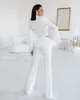 Beyaz Dantel Düğün Smokin Kadın Lady Uzun Kollu Ceket Ceket Takım 2022 Kadın Günlük Geniş Bacak Pantolon Seti