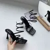 2022 Sommar Ny stil Kvinnors Sandaler Mode Sexig Square Toe Open Toe Snake Wrap Stiletto High Heel Sandals Bankettskor Y220409