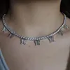 Chokers CZ Butterfly Choker Charm Necklace 4mm Hip Hop 1 Row Tennis Chain Iced Out Bling Rapper Rock Women Silver Justerbara smycken Elle22