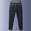 Winter herfst dikke jeans herenmodemerk high-end kwaliteit zwart grijze elastische slanke rechte broek
