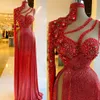 Красные бисеропинки Серкси русалка вечерние платья Высоко расщепленная элегантная аппликация вырезана одно плечо для женских платьев 2024