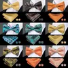 Hi-Tie Classic Black Bow Ties for Men 100% Silk Pre-bundna Bow Tie Pocket Square Cufflinks Set Set Floral Gold Bowties 220506