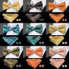 Hi-Tie Classic Black Bogen für Männer 100% Seiden vorgebundene Fliege Tasche Square Manschettenknöpfe Anzug Set Blumengold Bowties 220506