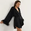 Moda sexy feminino Sleep Robe Nightgown Roupes Cardigan Cardigan CAOTS ROBE BELO PARA FEMANHO