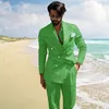 Erkekler Takım Elbise Blazers 2022 Yaz Erkekler Plaj Düğün Suit 2 Parça Beyaz Keten Rahat Blazer Özel Slim Fit Damat Adam Smokin Ceket