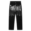 Homens letras imprimir borla com calça de jeans desigh jeans Casual Lápis Male Bordado preto Street Street Skinm Denim Troushers Hip Hop Streetwear T220803