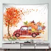 Arazzo Paesaggio autunnale Arazzo Fattoria Camion Zucca Foglie d'acero Alberi Retro