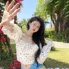 Blusas de mujer Camisas Lazos florales de verano Blusa dulce para mujer Tops de estilo coreano Camisa sexy delgada para mujer
