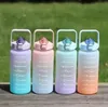 2L Large-Capacity 2000ML time scale space Gradient Bottles Water Sports Frosted Cup with Straw Time Marker Drinking Leak-Proof Bounce Lid Jugs C0617G02